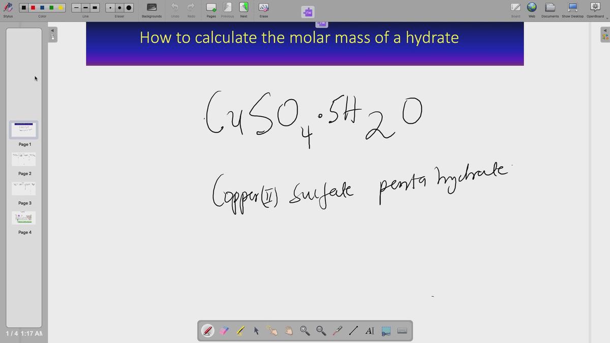 How to calculate the molar mass of hydrate copper (II) sulfate pentahydrate