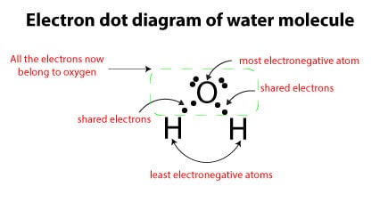 Since oxygen is more electronegative than hydrogen, oxygen gets all the shared electrons.